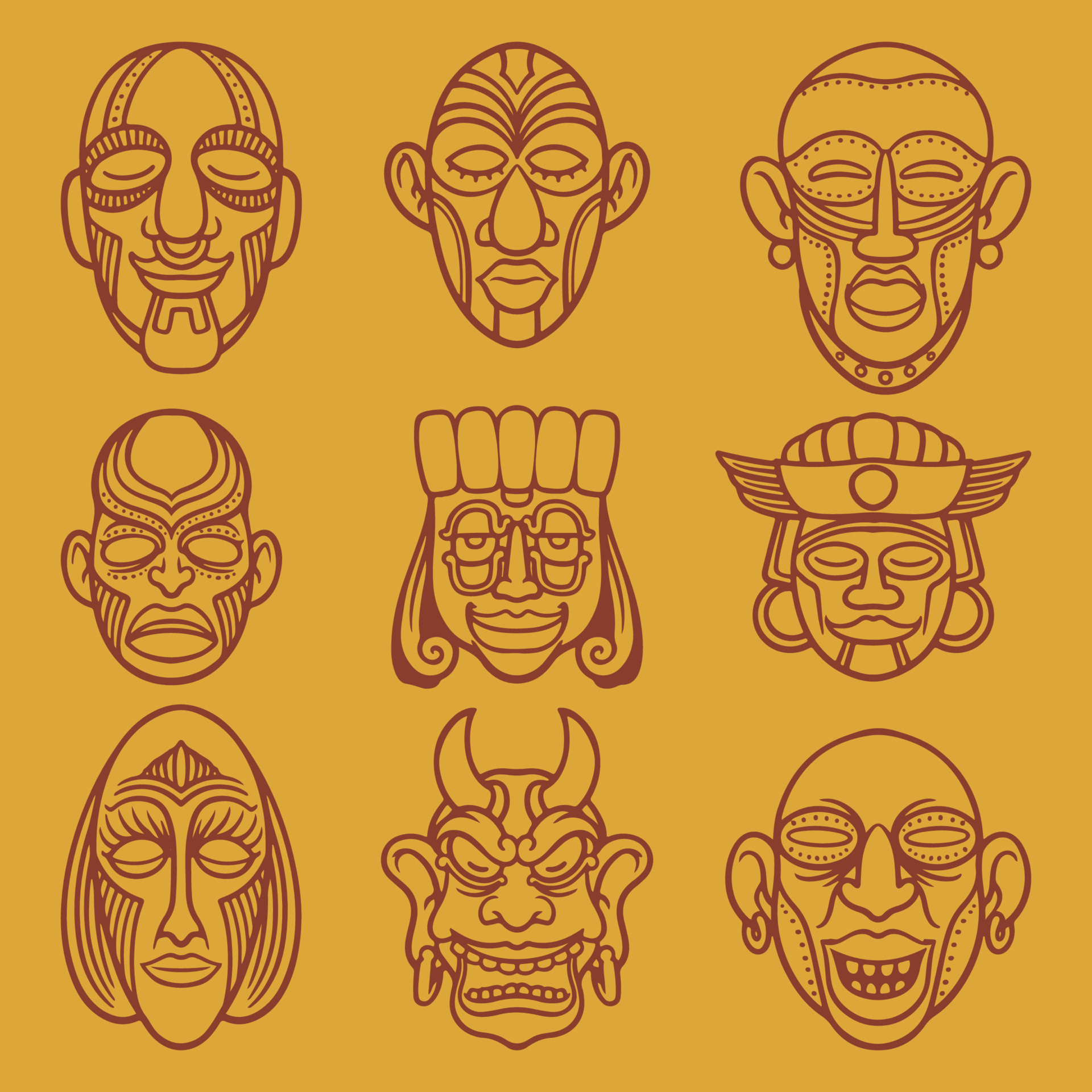 Aztec tribal sun symbol with human face. Set logo or tattoo design 3787014 Vector Art at Vecteezy
