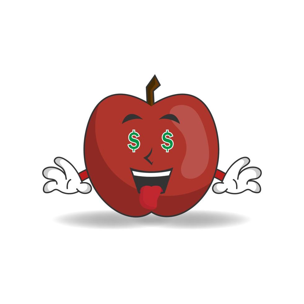 Apple mascot character with money making expression. vector illustration