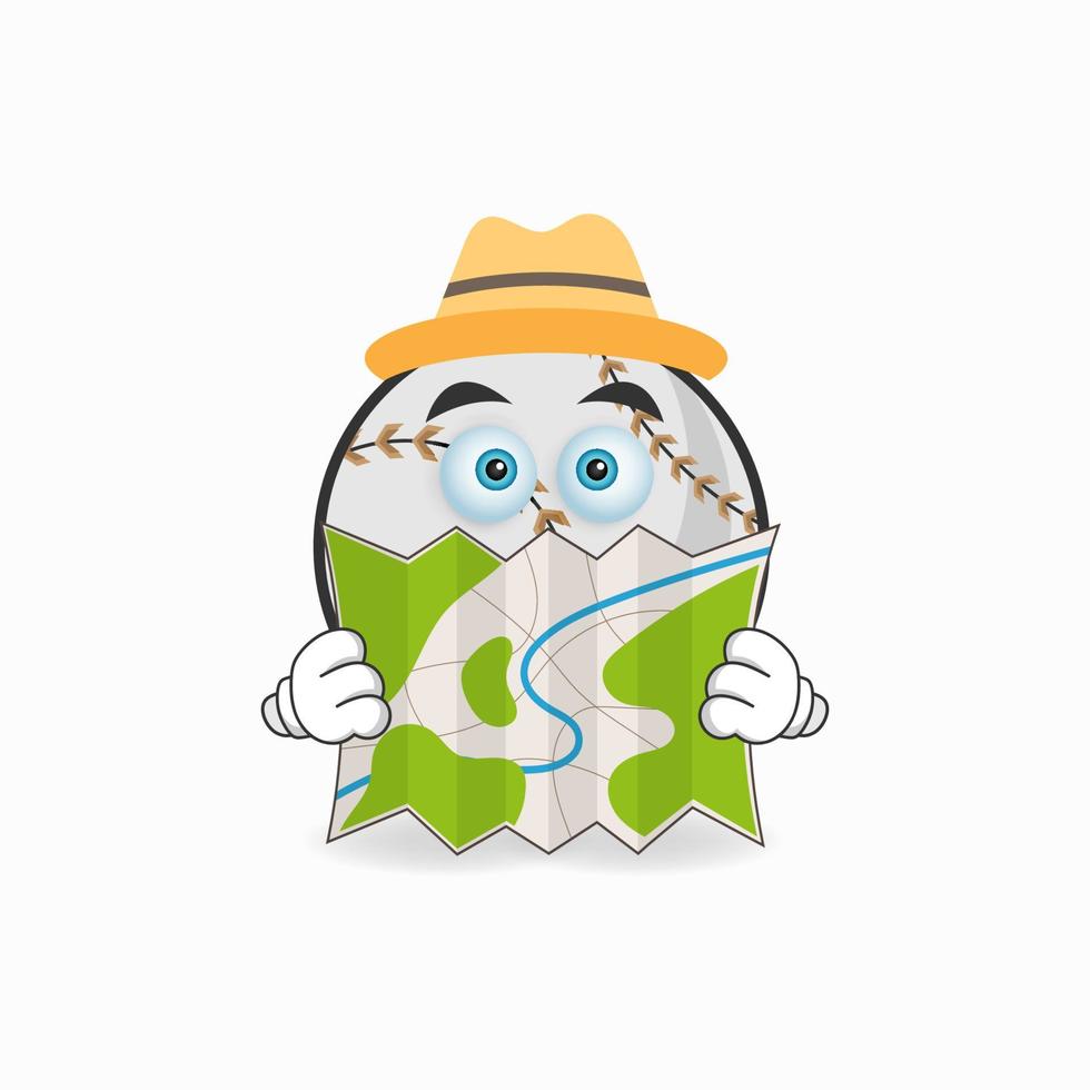 The Baseball mascot character holds a map. vector illustration