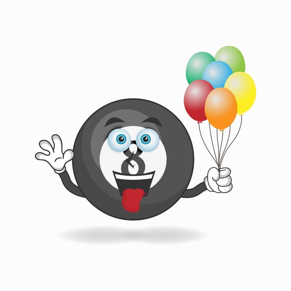 Personaje de mascota de bola de billar sosteniendo un globo. ilustración vectorial vector