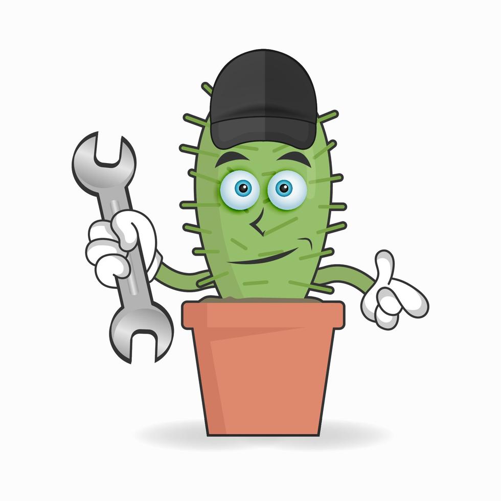 The Cactus mascot character becomes a mechanic. vector illustration