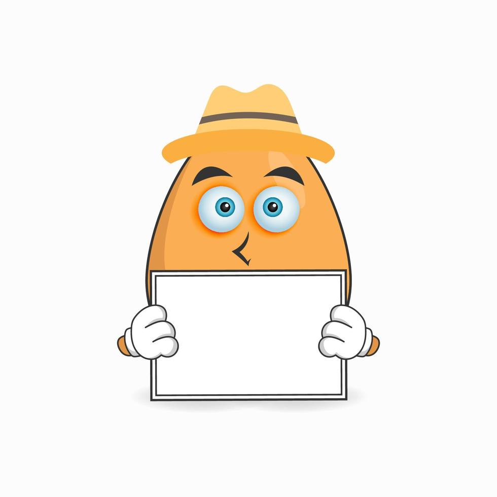 personaje de mascota de huevo sosteniendo una pizarra blanca. ilustración vectorial vector