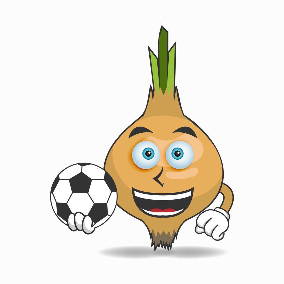 The Onion mascot character becomes a soccer player. vector illustration