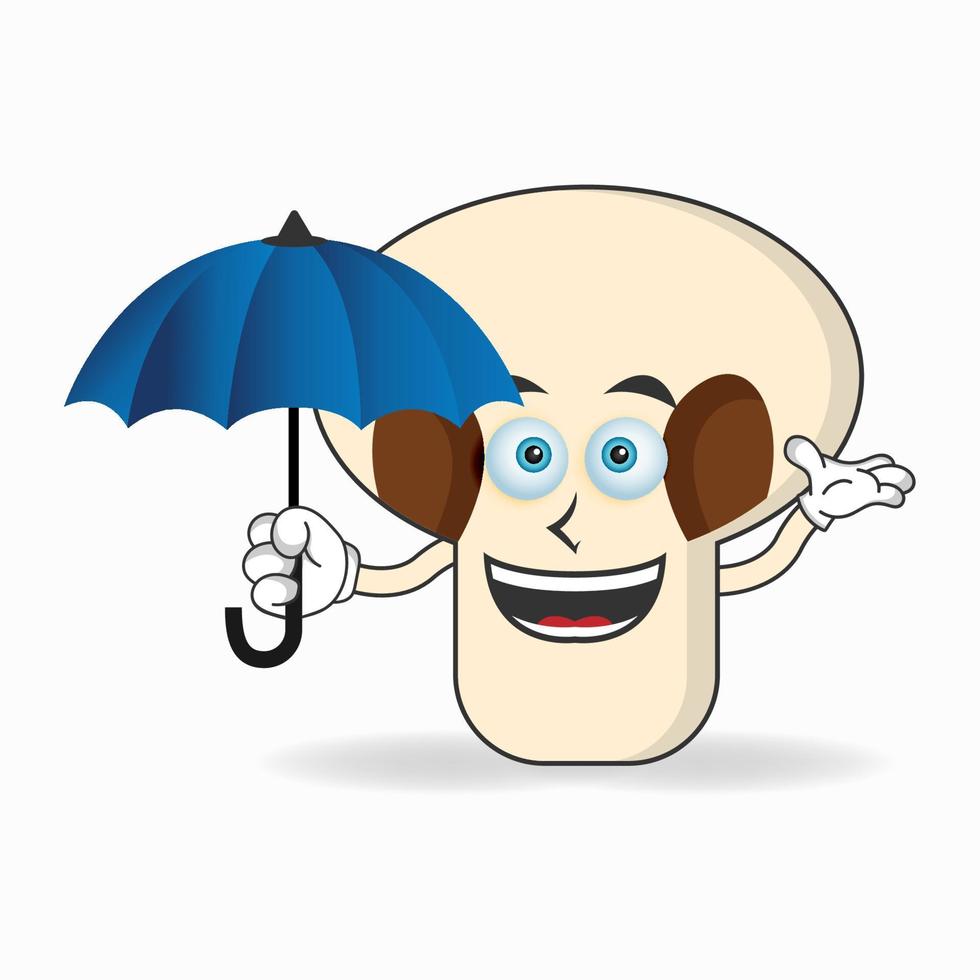 mushrooms mascot character holding an umbrella. vector illustration