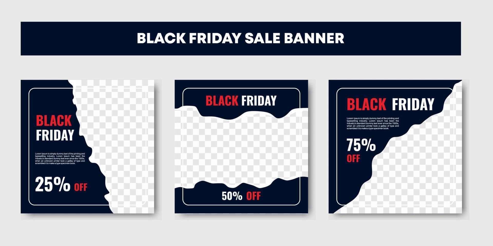 Black friday banner, social media post template, torn paper. vector