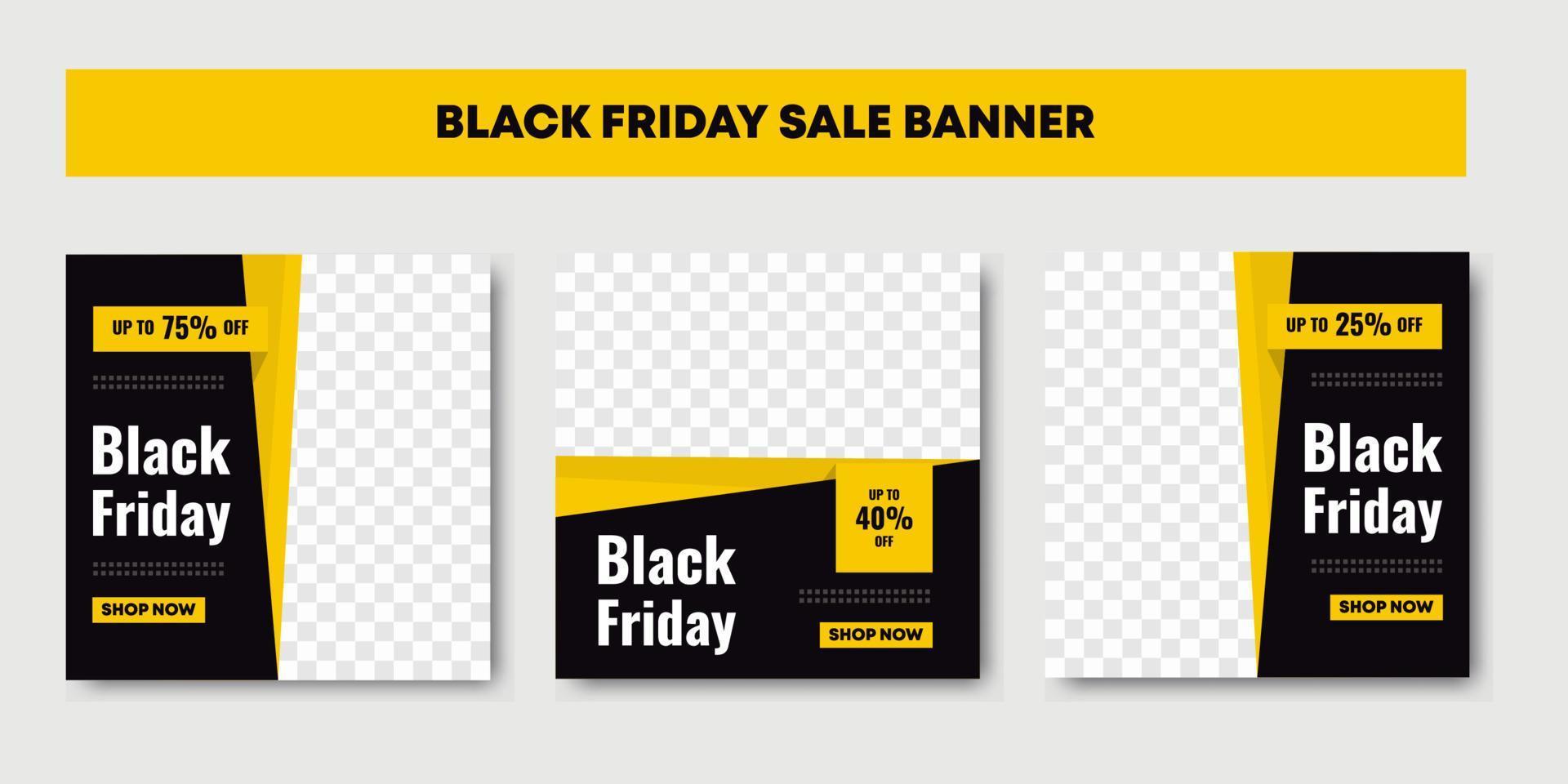 Black friday social media post template, yellow and black colors. vector