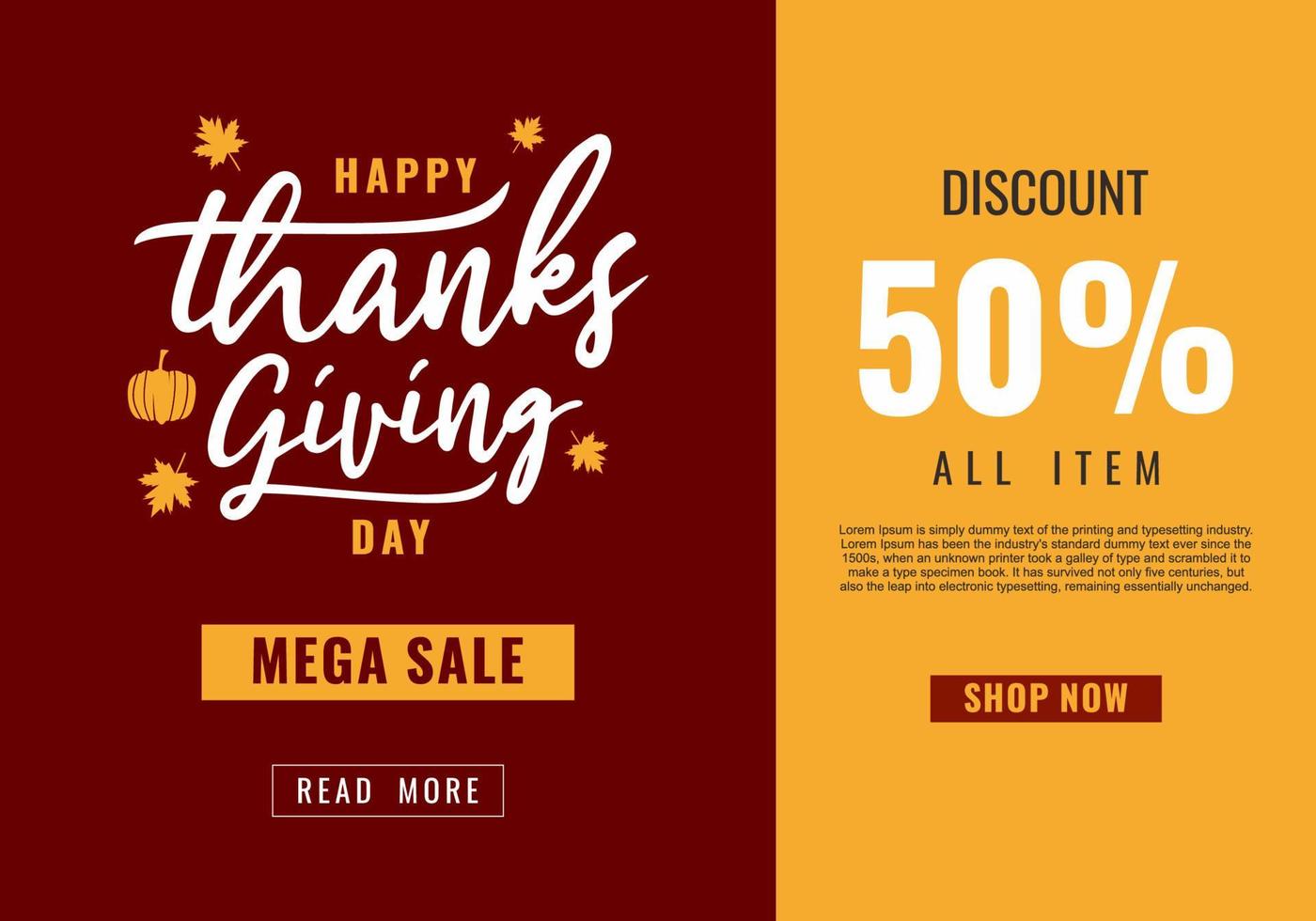 Mega sale Up To 50 percent off with maple and pumpkins. Thanksgiving concept. vector