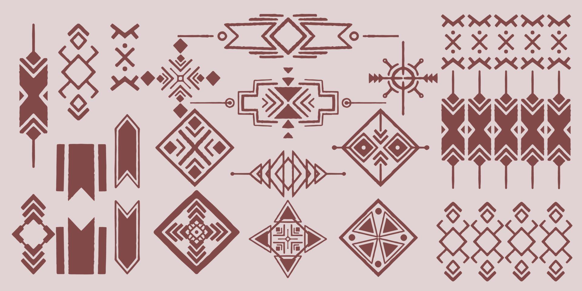 Set of tribal decorative elements isolated on white background. vector