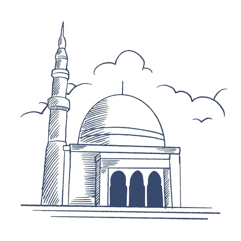 Vector hand sketched illustration. A mosque for ramadan greetings card