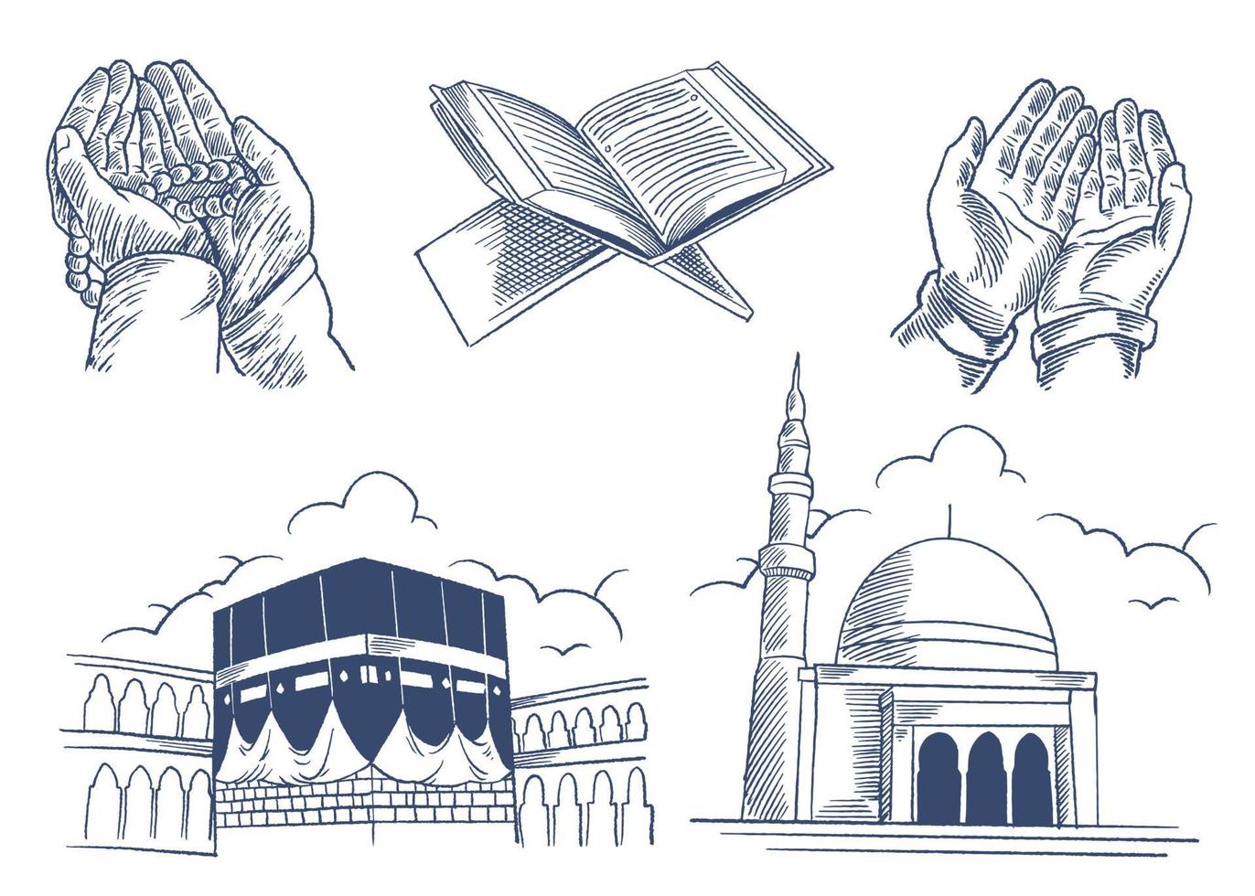 Hand drawn set vintage style of religion theme vector