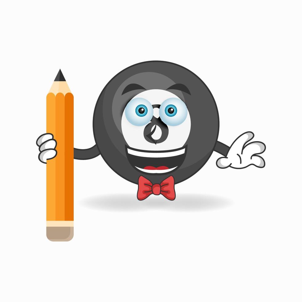 Personaje de mascota de bola de billar sosteniendo un lápiz. ilustración vectorial vector