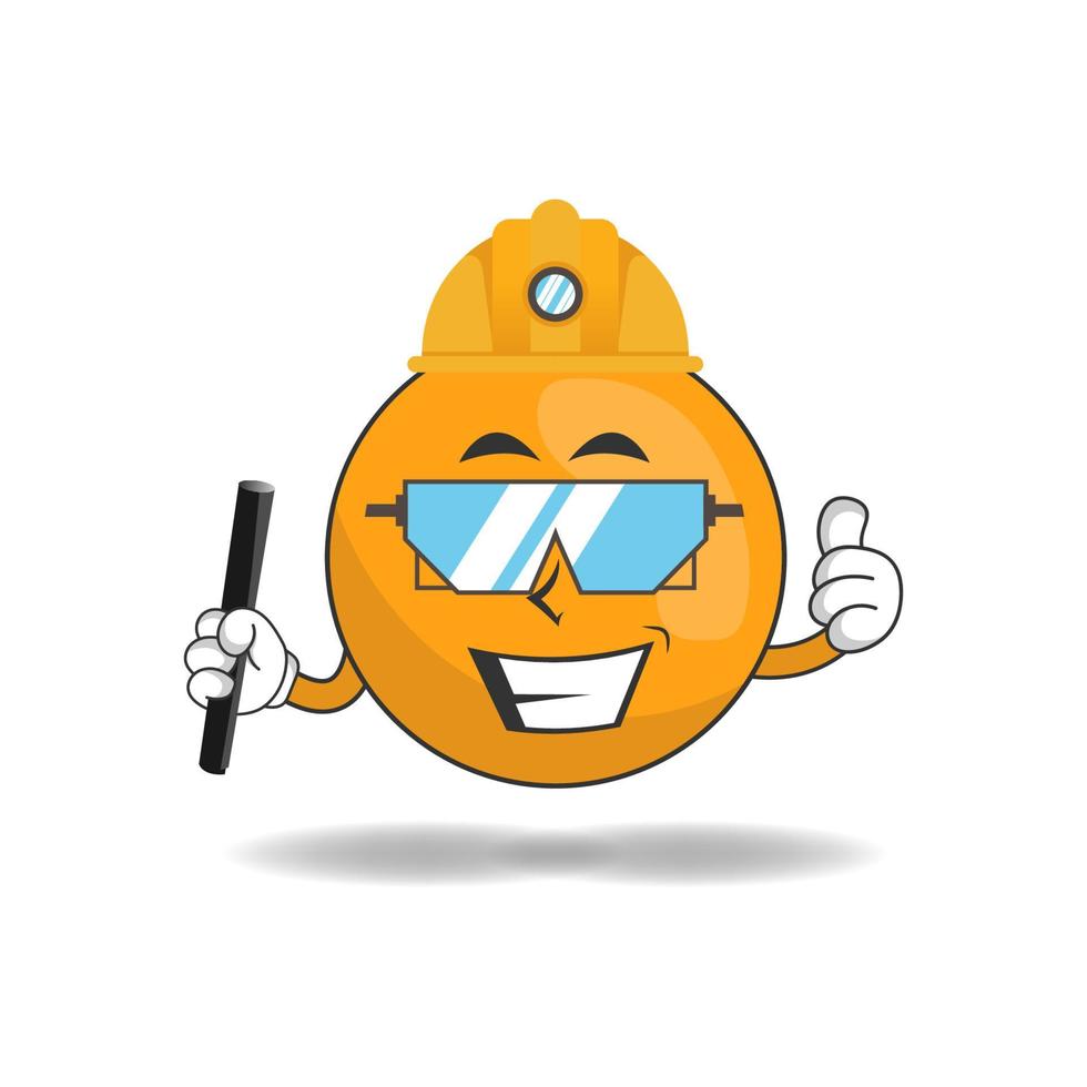 The Orange mascot character becomes a mining officer. vector illustration