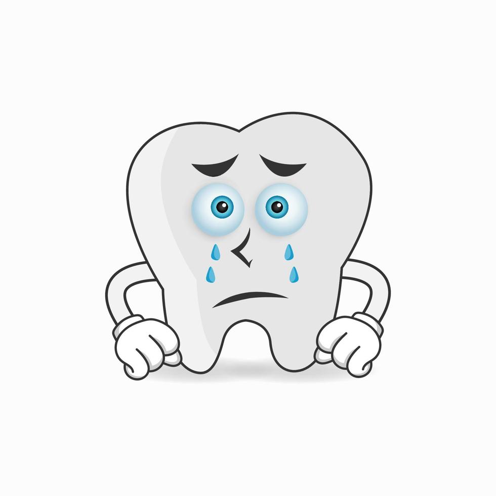 Tooth mascot character with sad expression. vector illustration