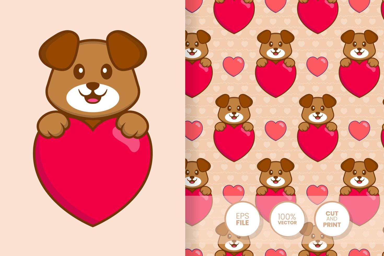 Cute dog cartoon character. seamless pattern background. vector