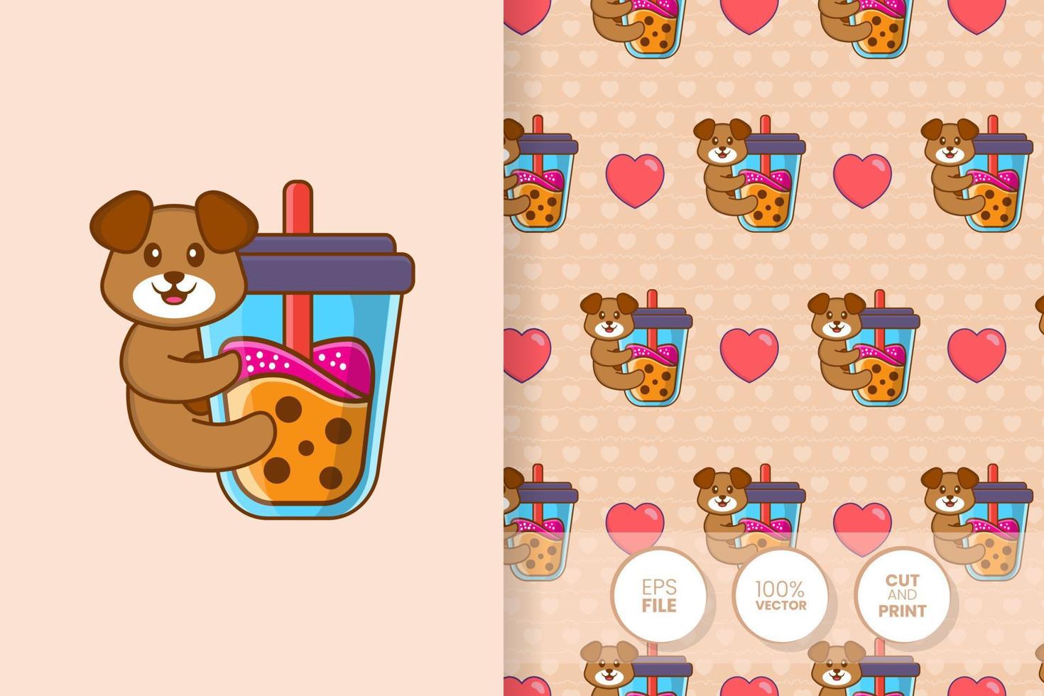 Cute dog cartoon character. seamless pattern background. vector