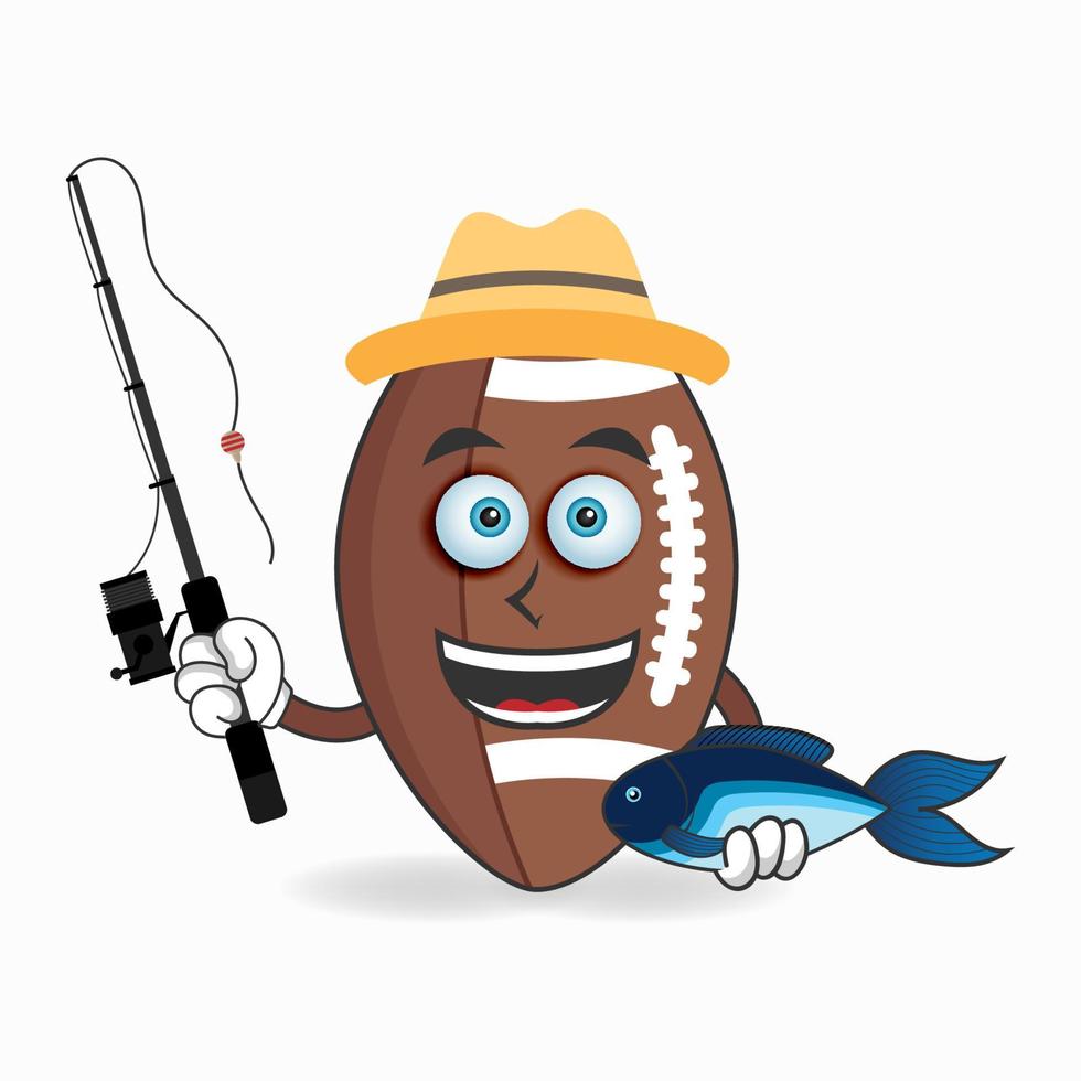 The American Football mascot character is fishing. vector illustration