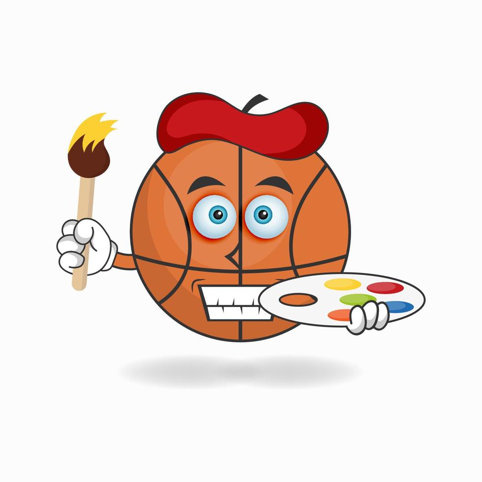 The Basketball mascot character becomes a painter. vector illustration