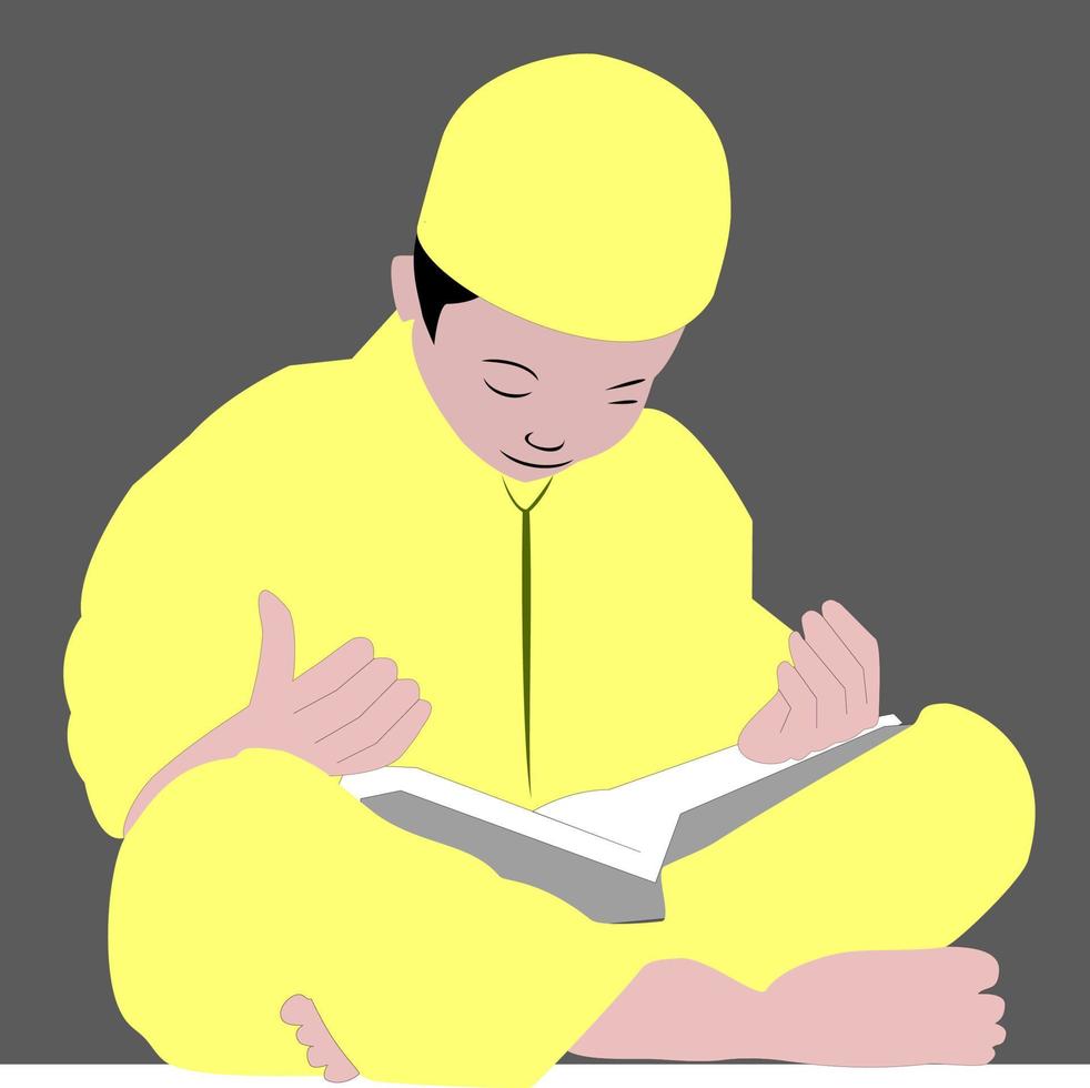 Muslim kid reading holy Quran illustration vector. vector