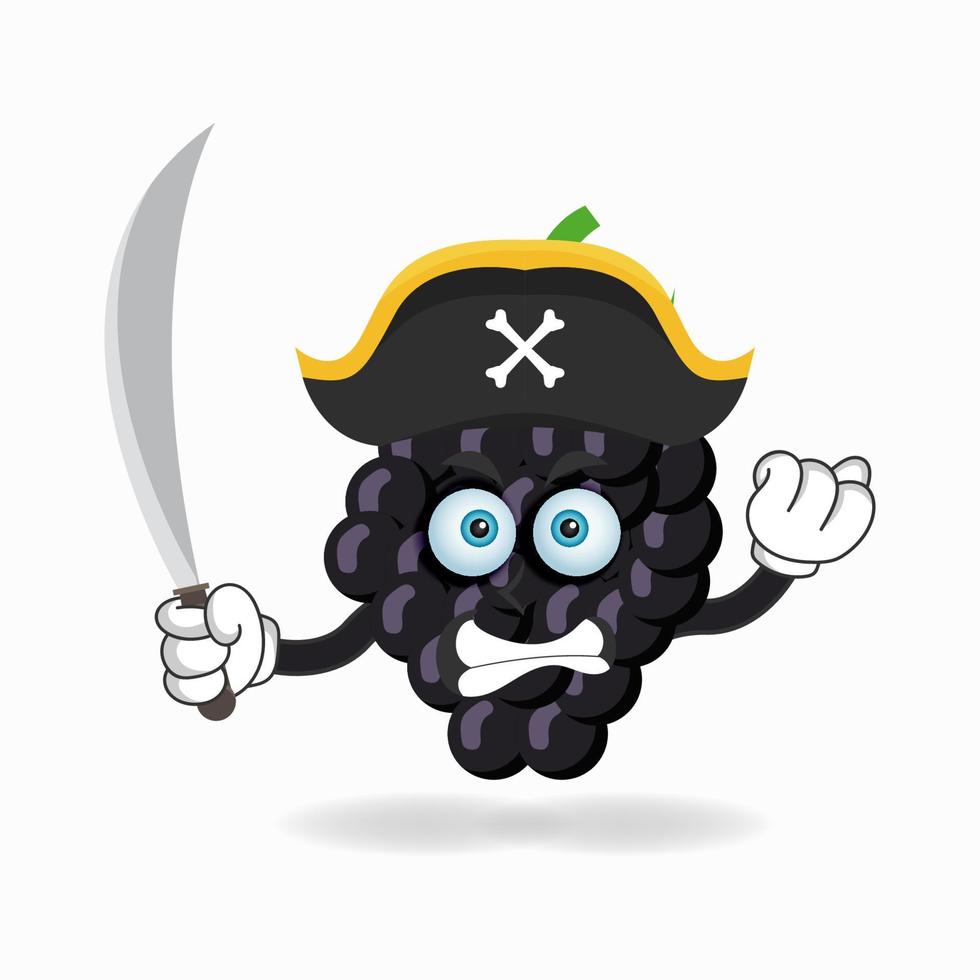 The Grape mascot character becomes a pirate. vector illustration