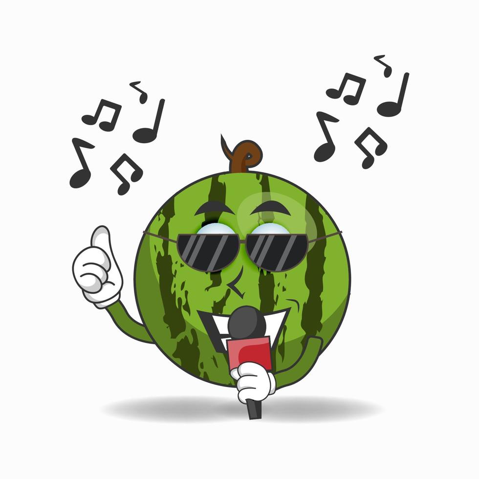 The Watermelon mascot character is singing. vector illustration