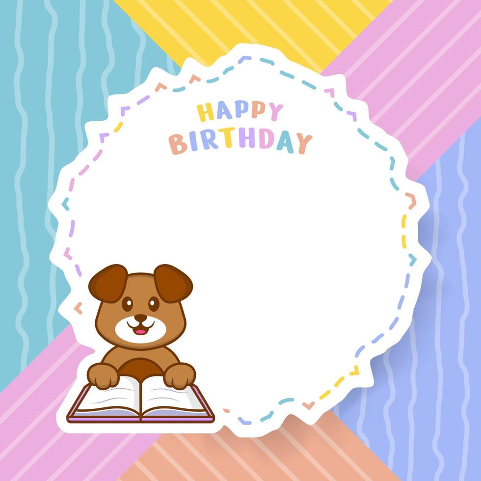 Tarjeta de felicitación de feliz cumpleaños con personaje de dibujos animados de perro lindo. ilustración vectorial vector