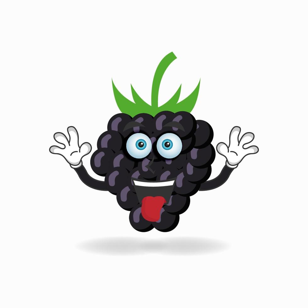 Grape mascot character with laughing expression and sticking tongue. vector illustration