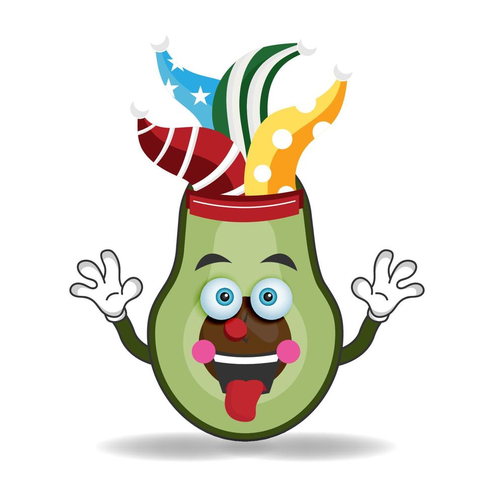 The Avocado mascot character becomes a clown. vector illustration