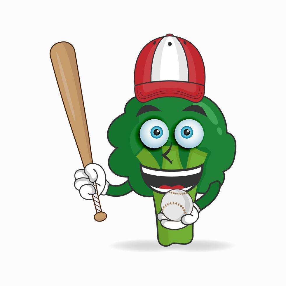 Personaje de mascota de brócoli con equipo de juego de béisbol. ilustración vectorial vector