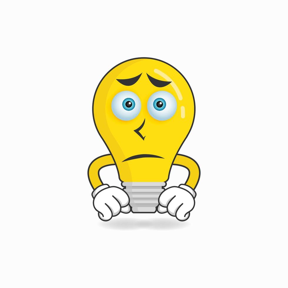 Bulb mascot character with sad expression. vector illustration