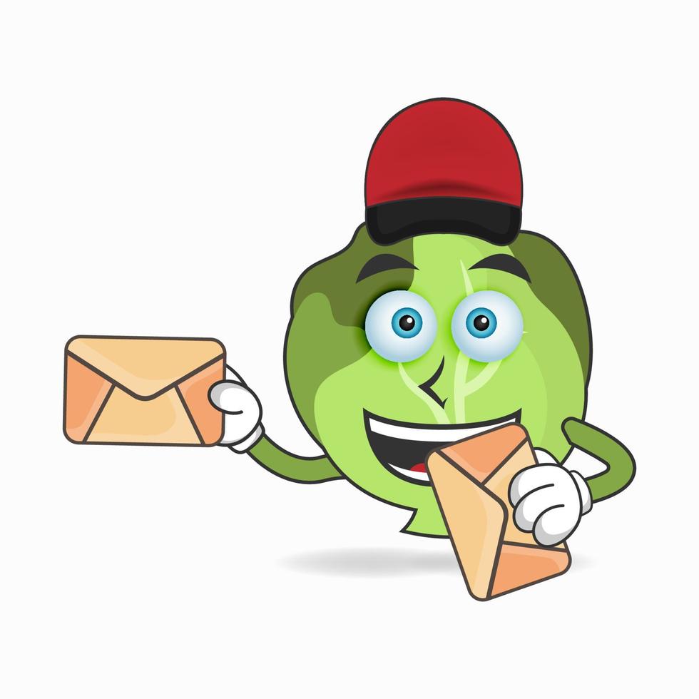 el personaje de la mascota de la col se convierte en un repartidor de correo. ilustración vectorial vector