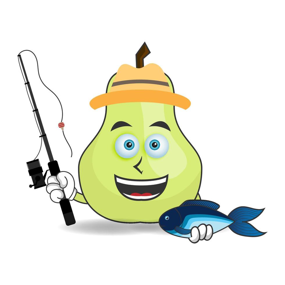 The Guava mascot character is fishing. vector illustration