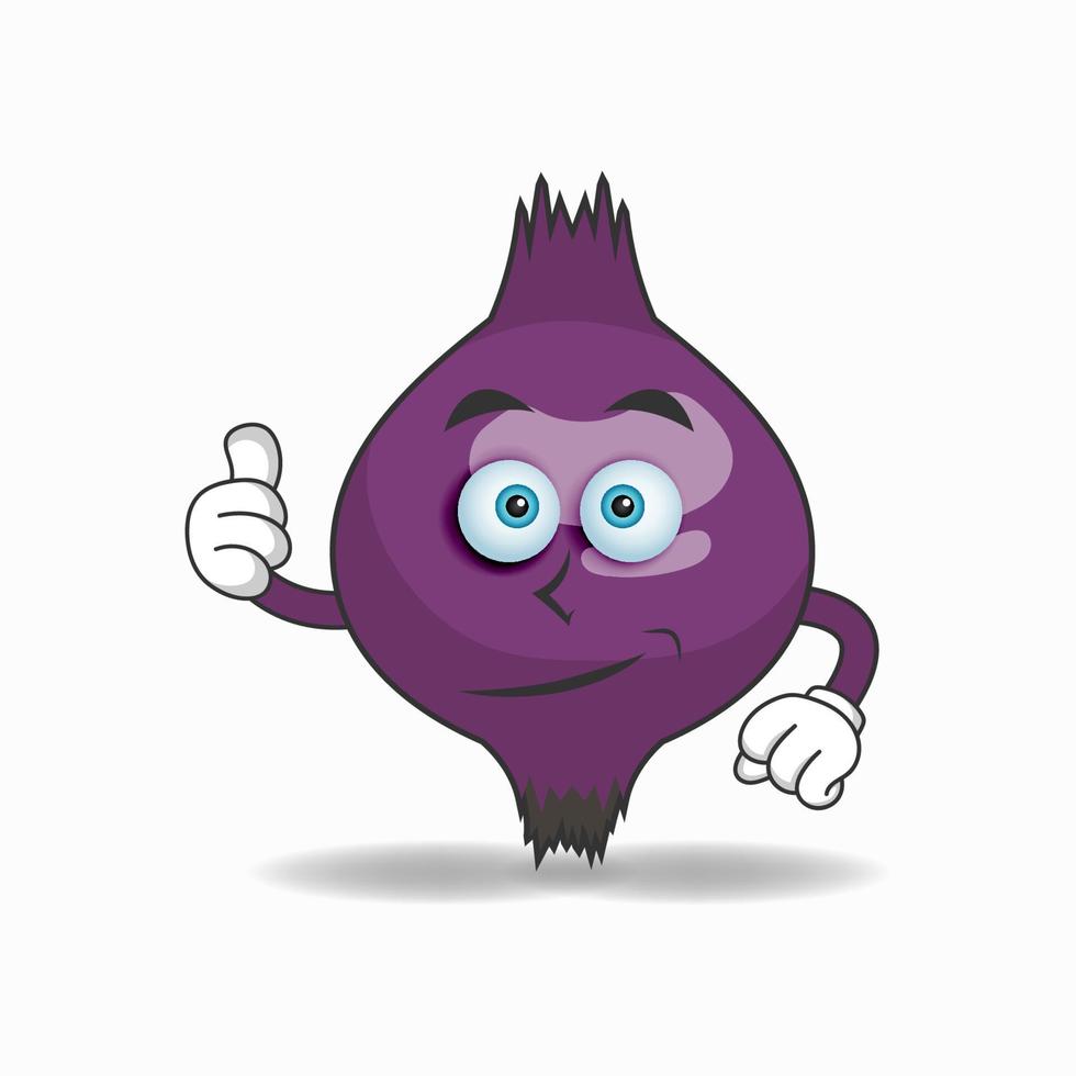 Purple onion mascot character with thumbs up bring. vector illustration