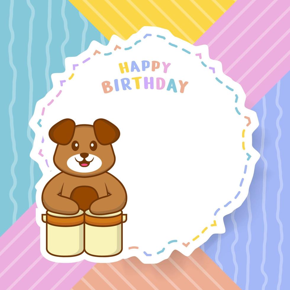 Happy Birthday greeting card with Cute dog cartoon character. Vector Illustration