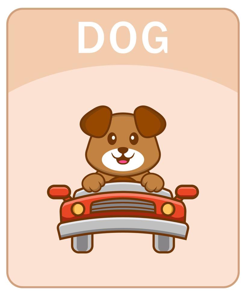 Alphabet flashcard with Cute dog cartoon character. vector