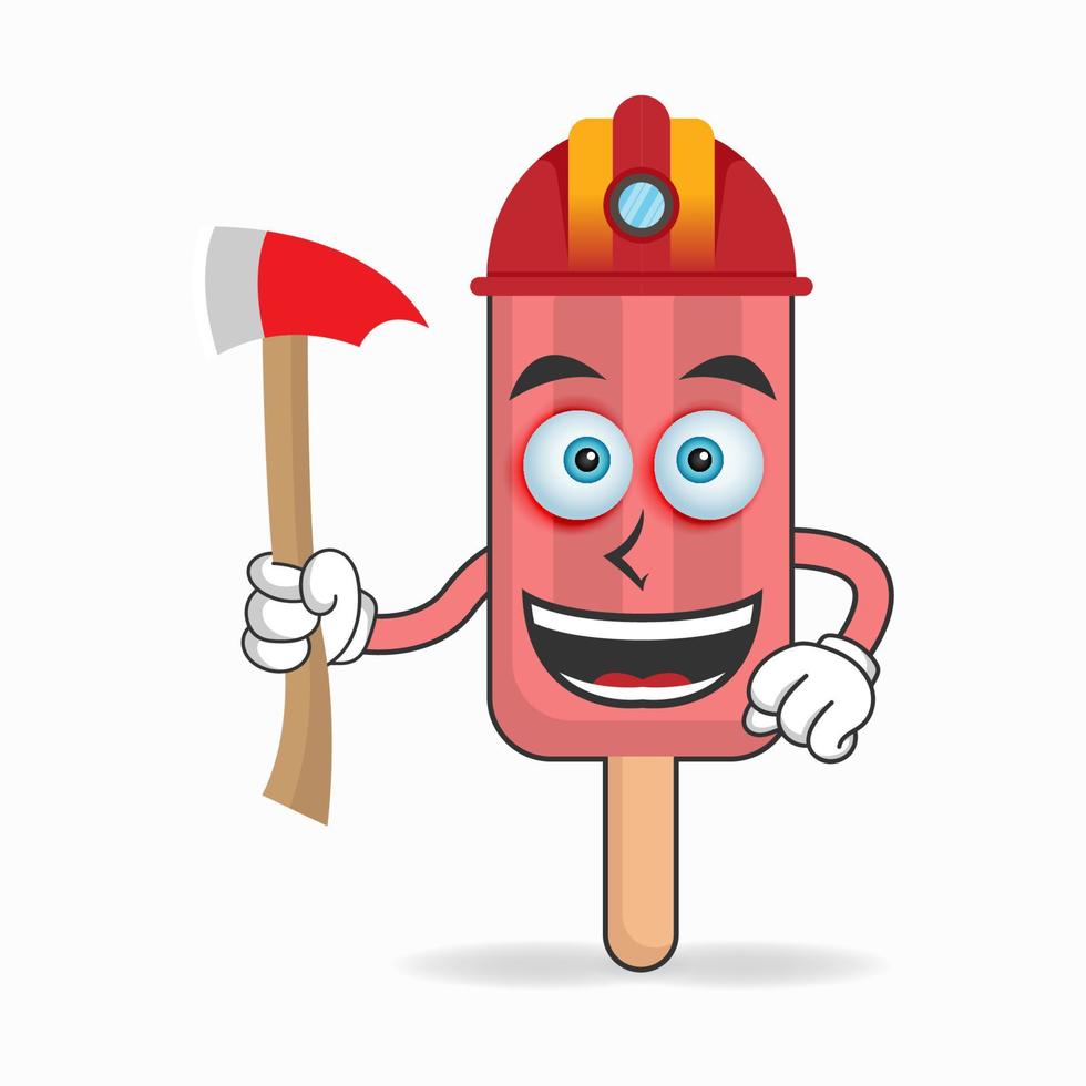 el personaje de la mascota del helado rojo se convierte en bombero. ilustración vectorial vector