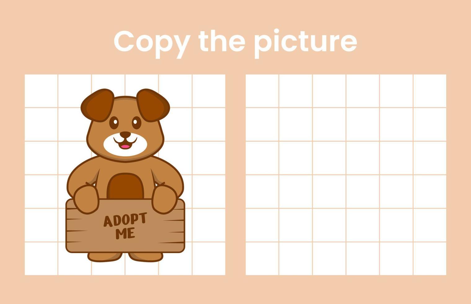 Copy the picture of a cute dog. Educational game for children. Cartoon vector illustration