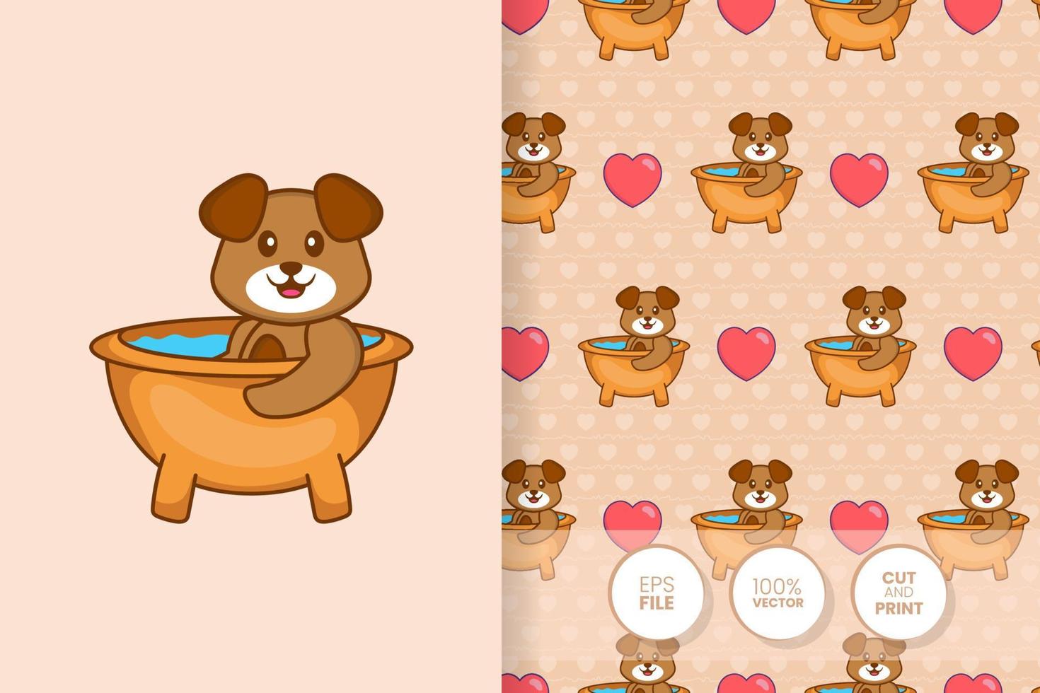 Cute dog cartoon character. seamless pattern background. vector