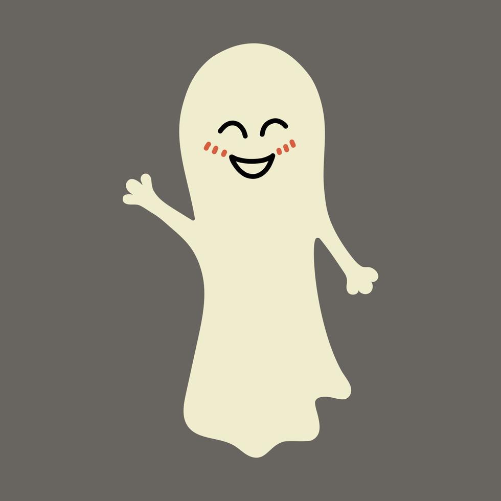 Cute happy ghost waving hand flat style vector