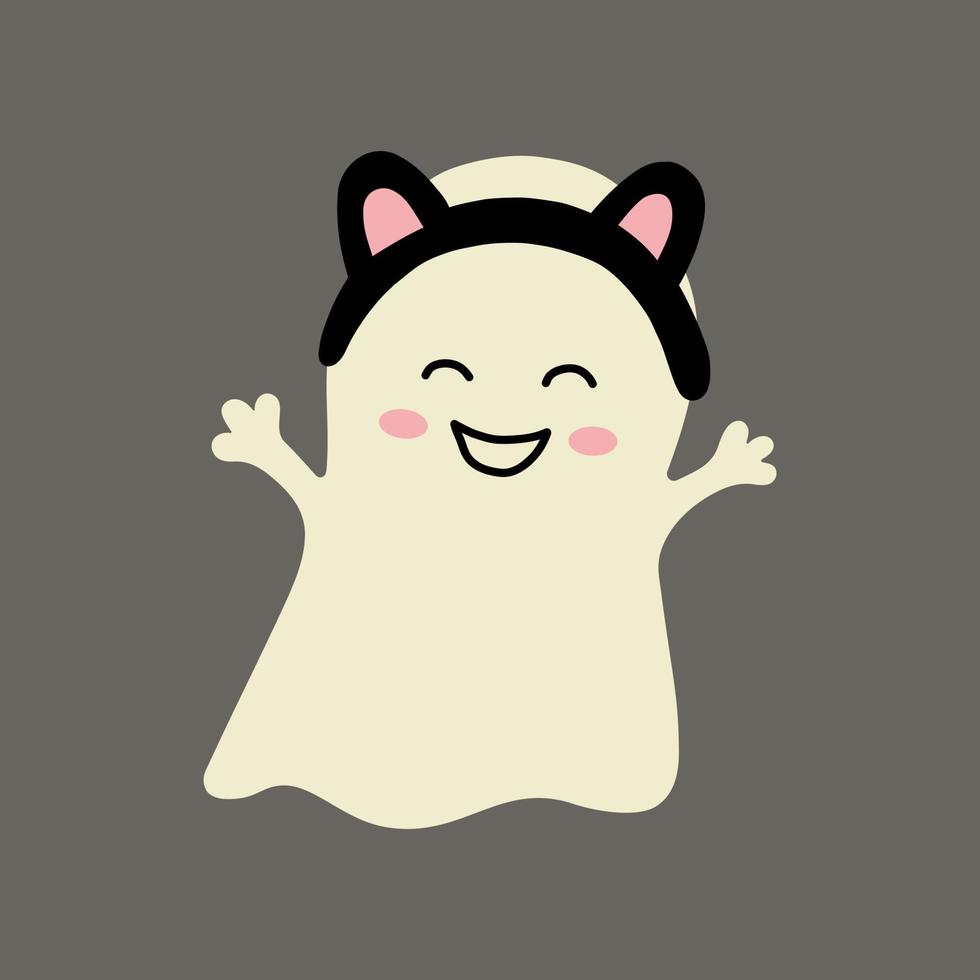 Halloween Cute Happy Ghost wearing cats ears vector