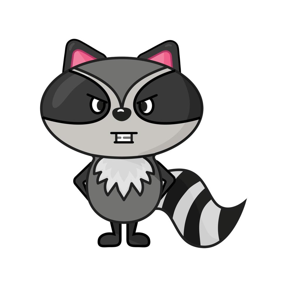 flat style funny angry raccoon character design vector