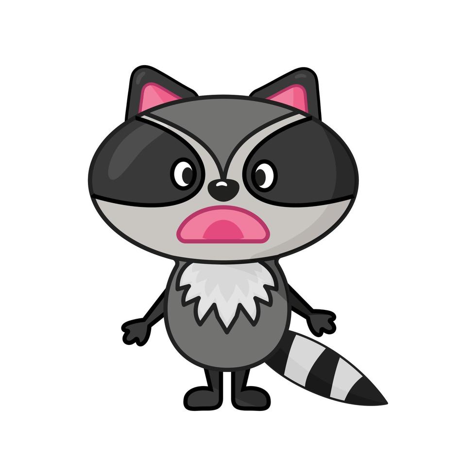 Cute raccoon shocked flat style character design vector