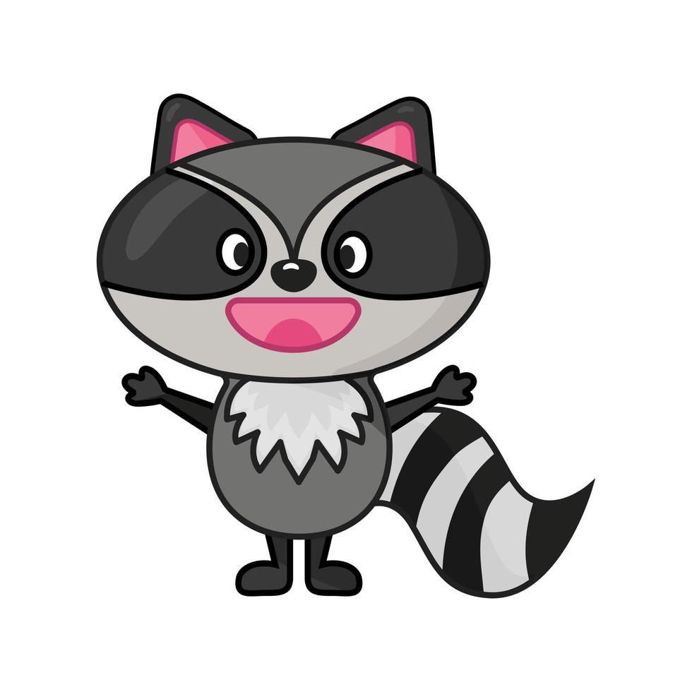 cute happy flat style raccoon character design vector