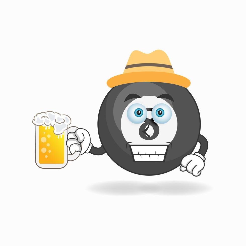 The Billiard ball mascot character is holding a glass filled with a drink. vector illustration
