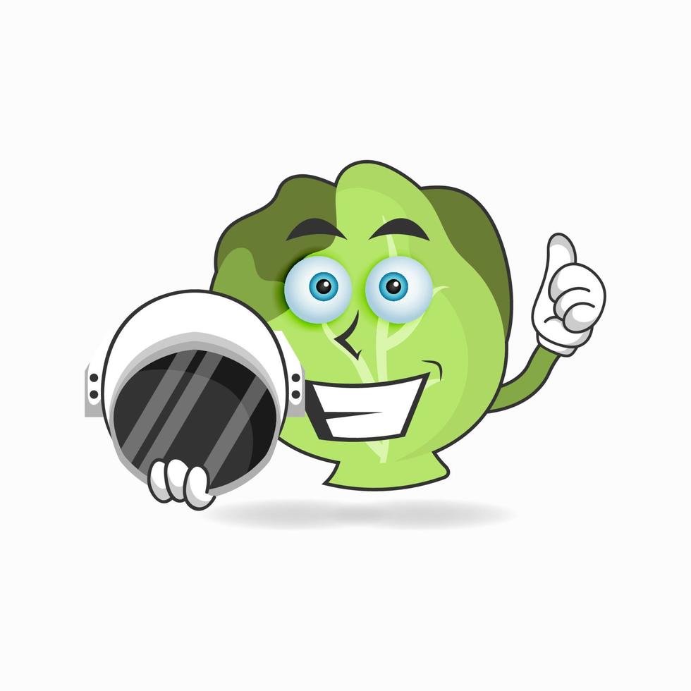 The Cabbage mascot character becomes an astronaut. vector illustration