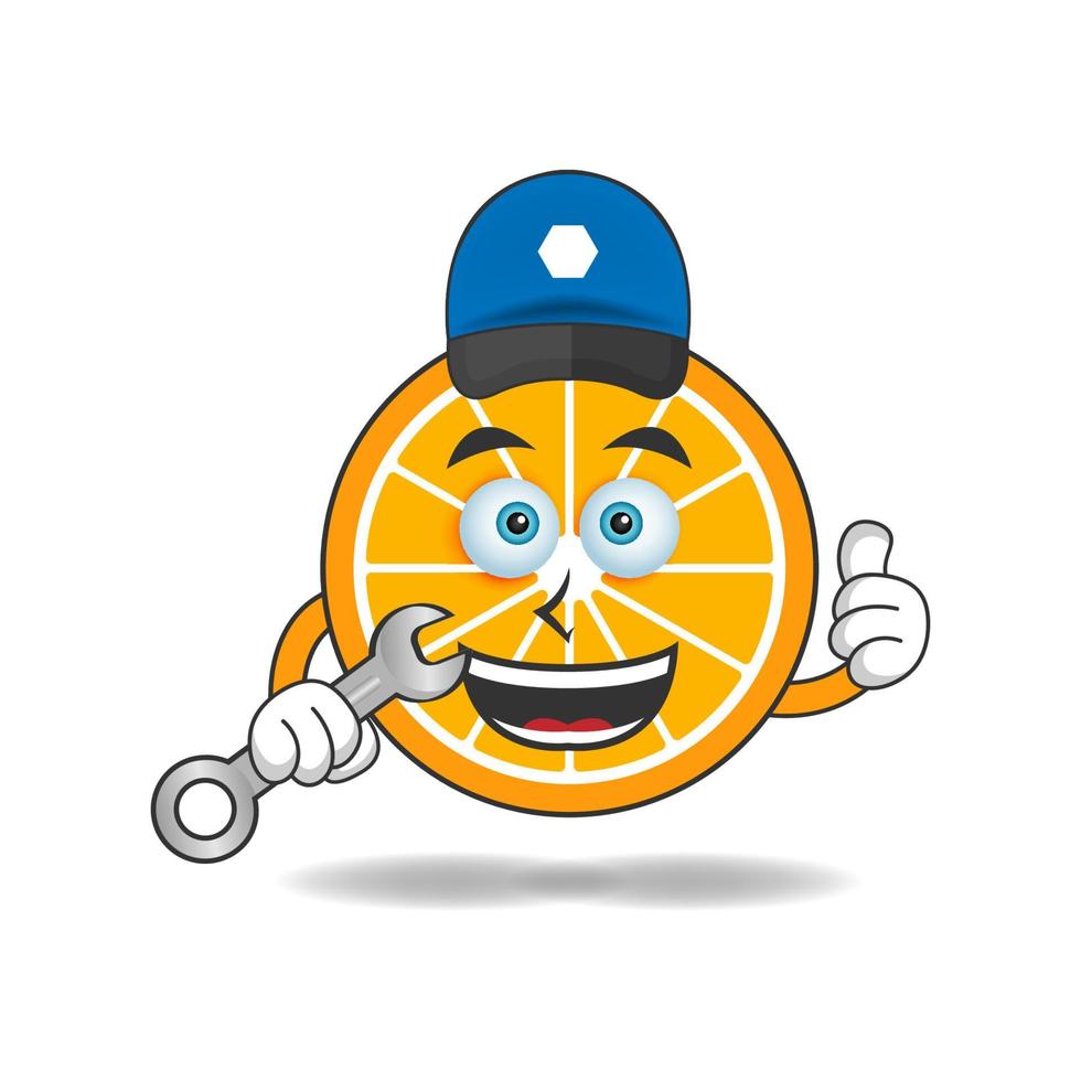 el personaje mascota naranja se convierte en mecánico. ilustración vectorial vector