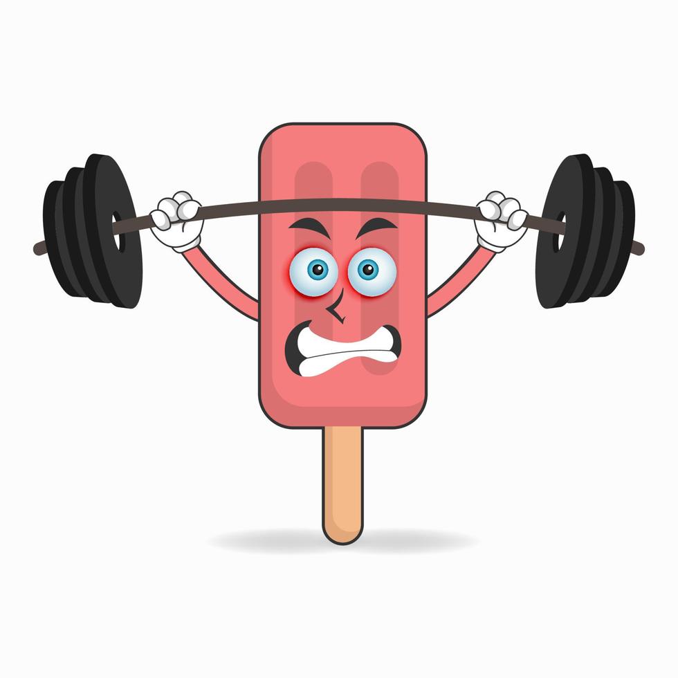 Red Ice Cream mascot character with fitness equipment. vector illustration