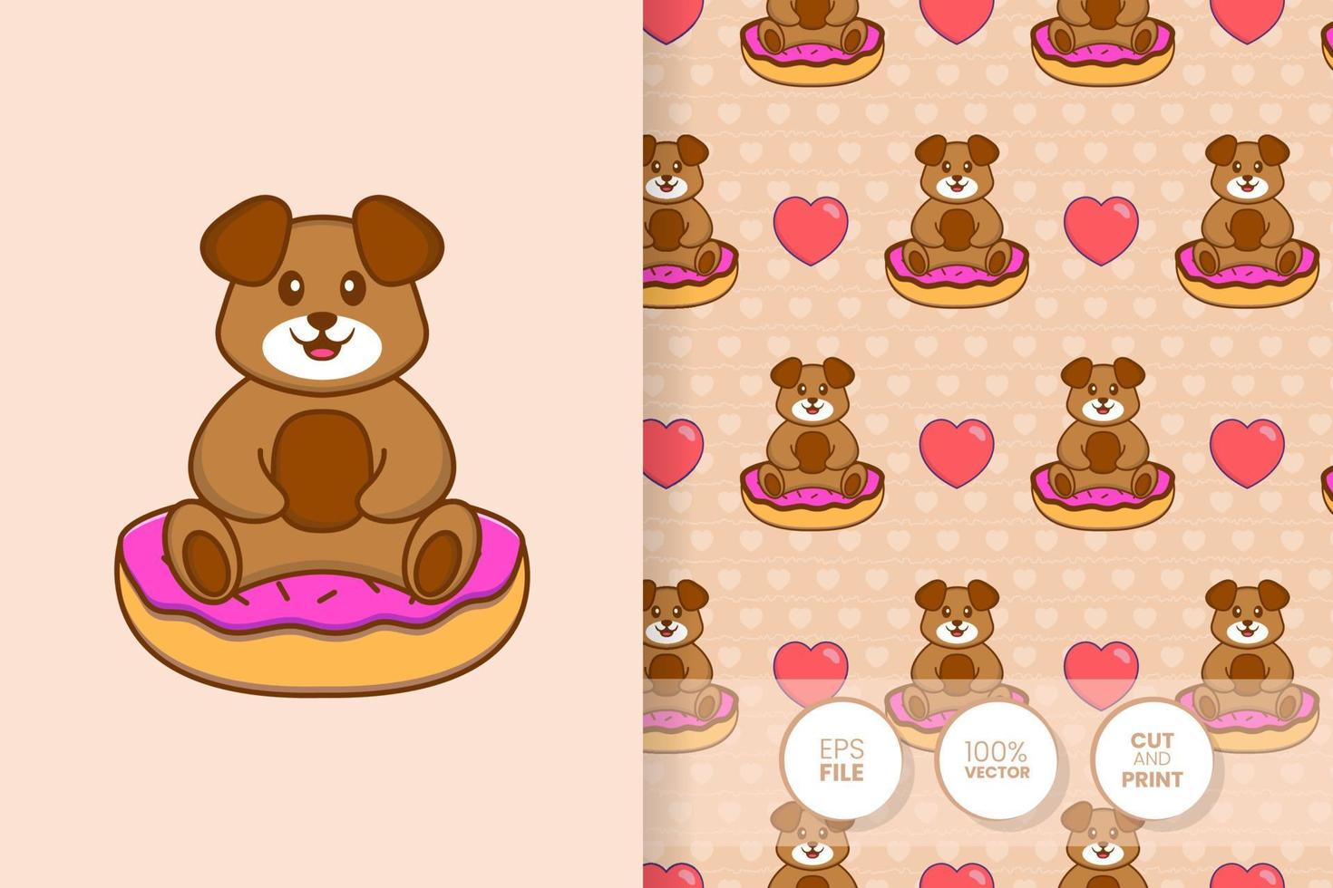 Cute dog cartoon character. seamless pattern background. vector