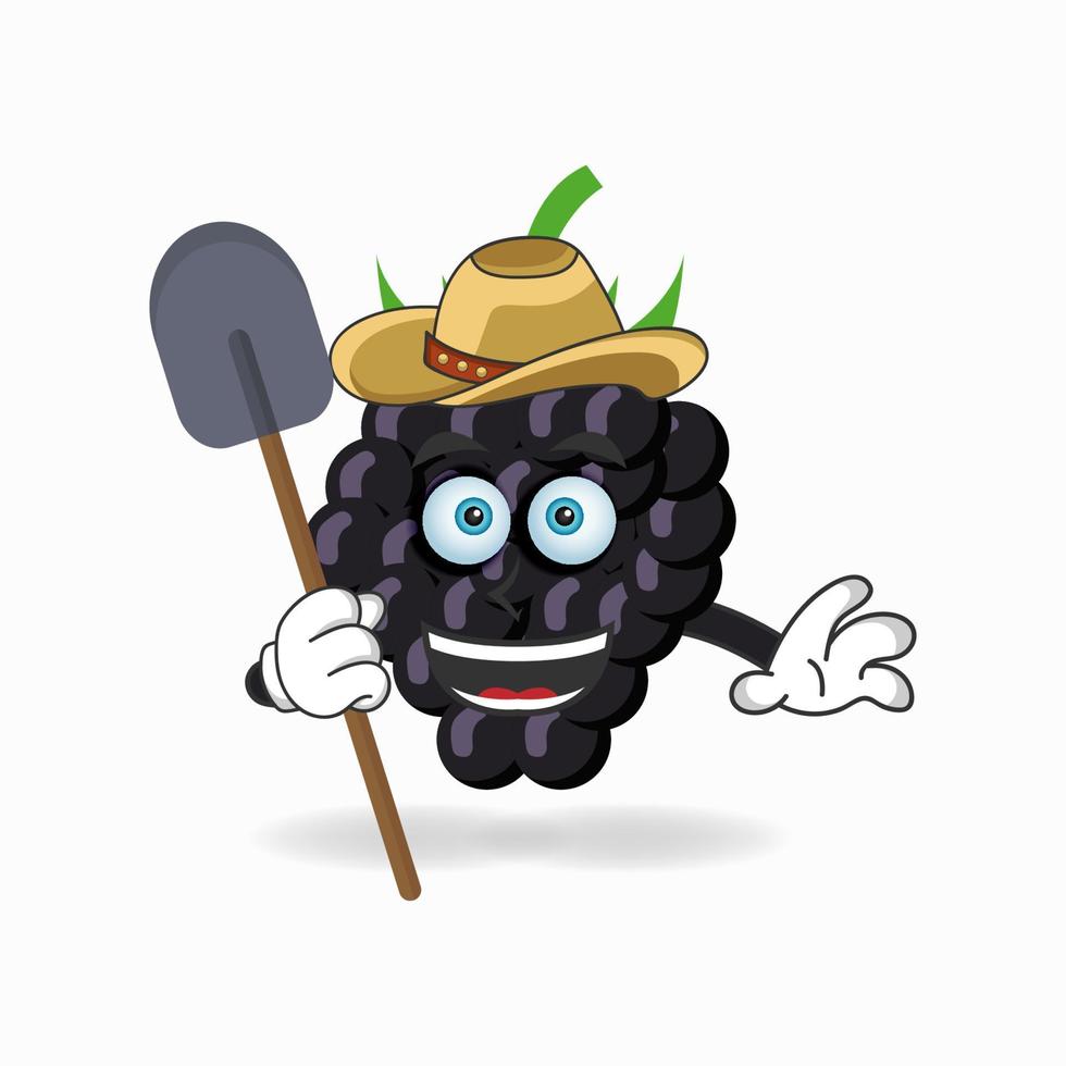 The Grape mascot character becomes a farmer. vector illustration