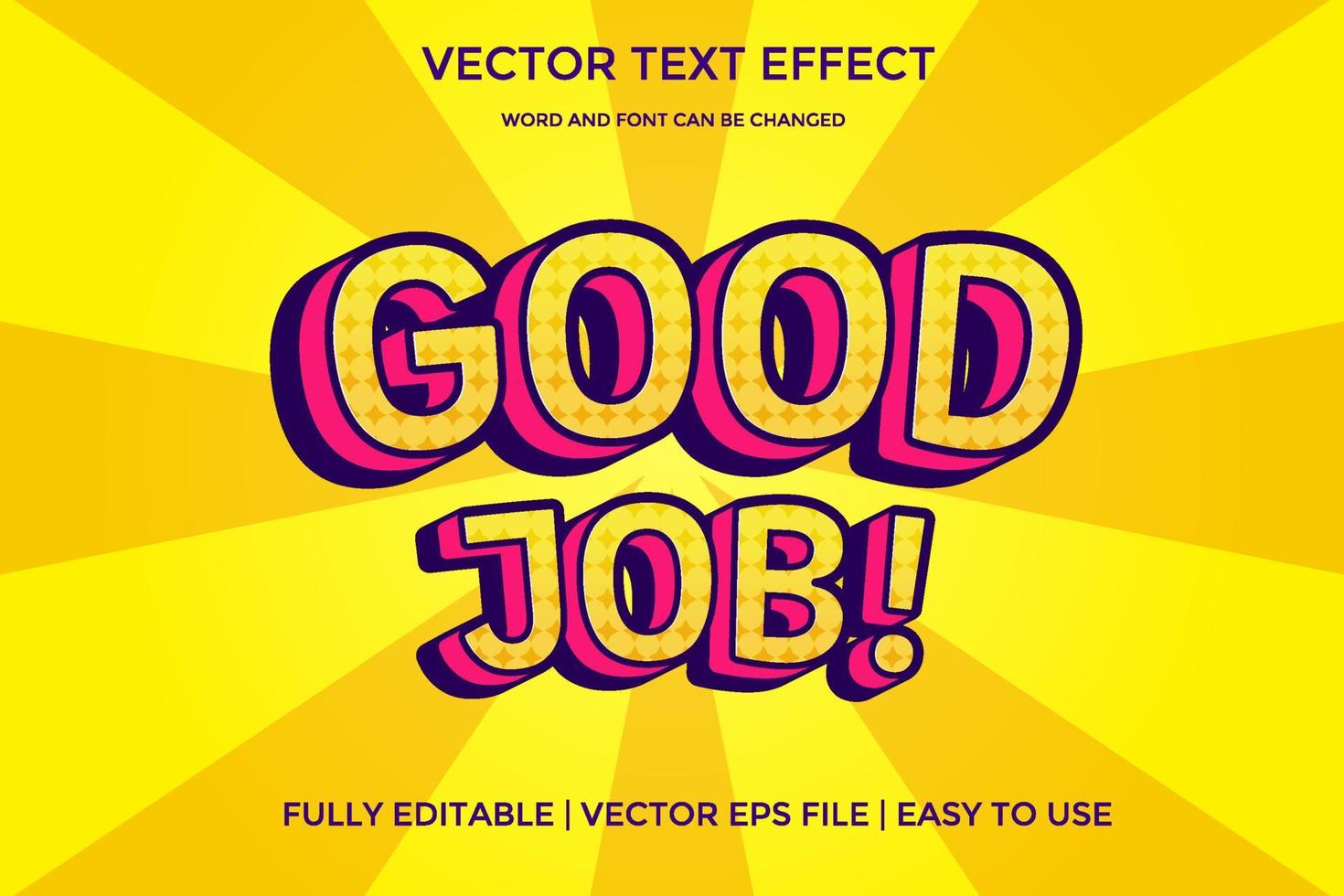 buen trabajo vector de dibujos animados efecto de texto editable