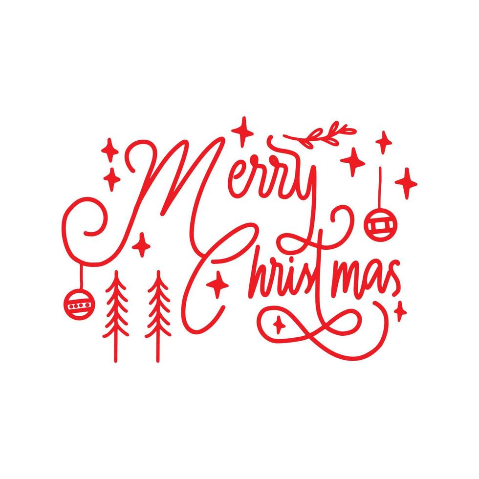 hand lettering monoline merry Christmas. greeting card. christmas ornament vector
